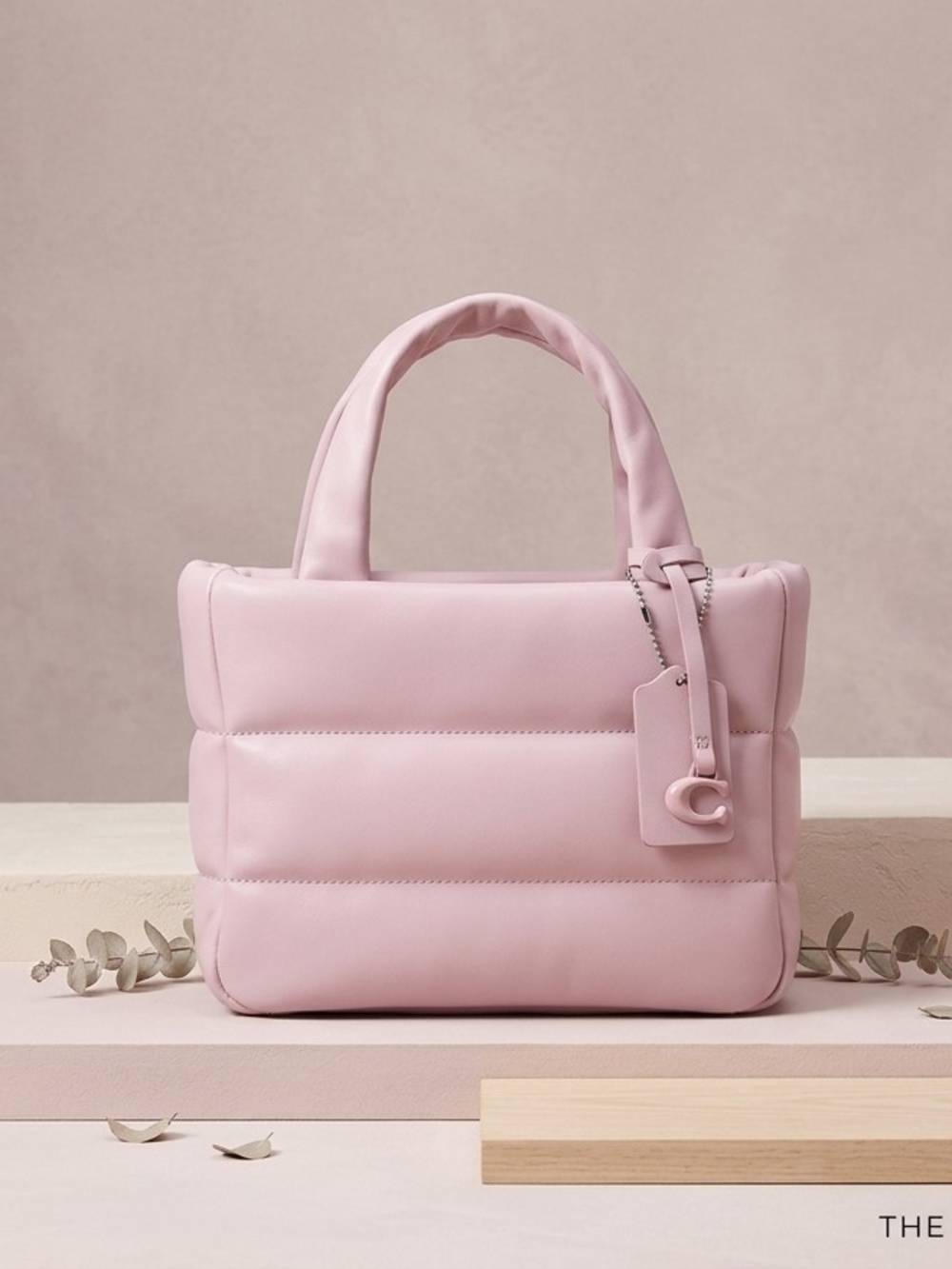 Pink Quilted Tote Bag with Charm -